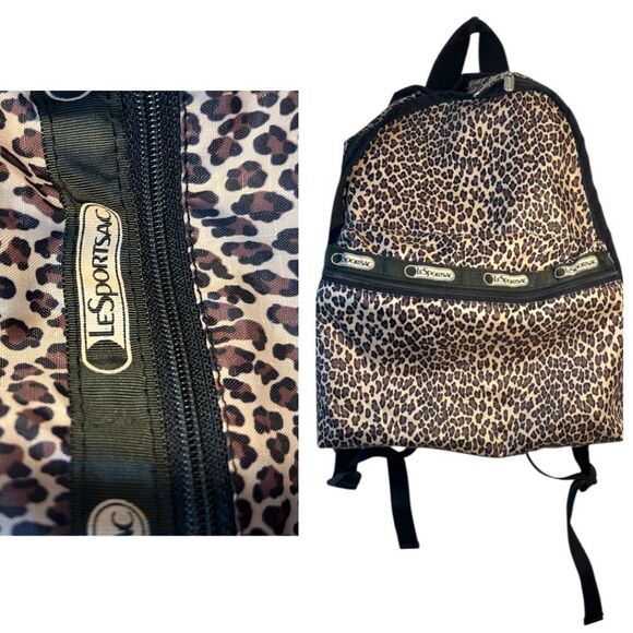 Lesportsac LEOPARD BACKPACK BLACK BROWN ANIMAL PRINT CHEETAH TRAVEL Candace - Picture 16 of 16